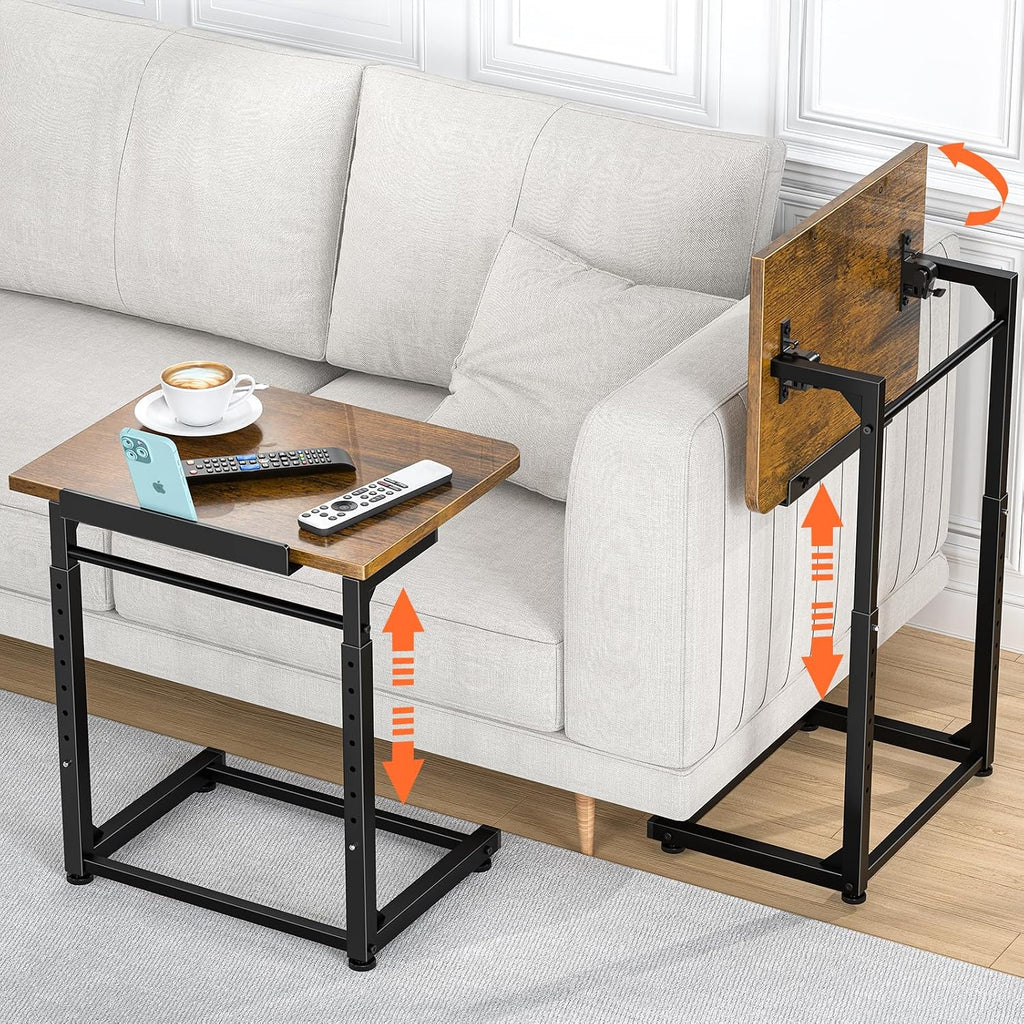 Tv Tray Table Set Of 2, 8-Level Adjustable Height Couch Side Table，90° Tilt Angle Adjustments C-Shaped End Table, With Phone & Tablet Slot Sofa Computer Desk For Couch, Sofa, Bed, Chair, Living Room