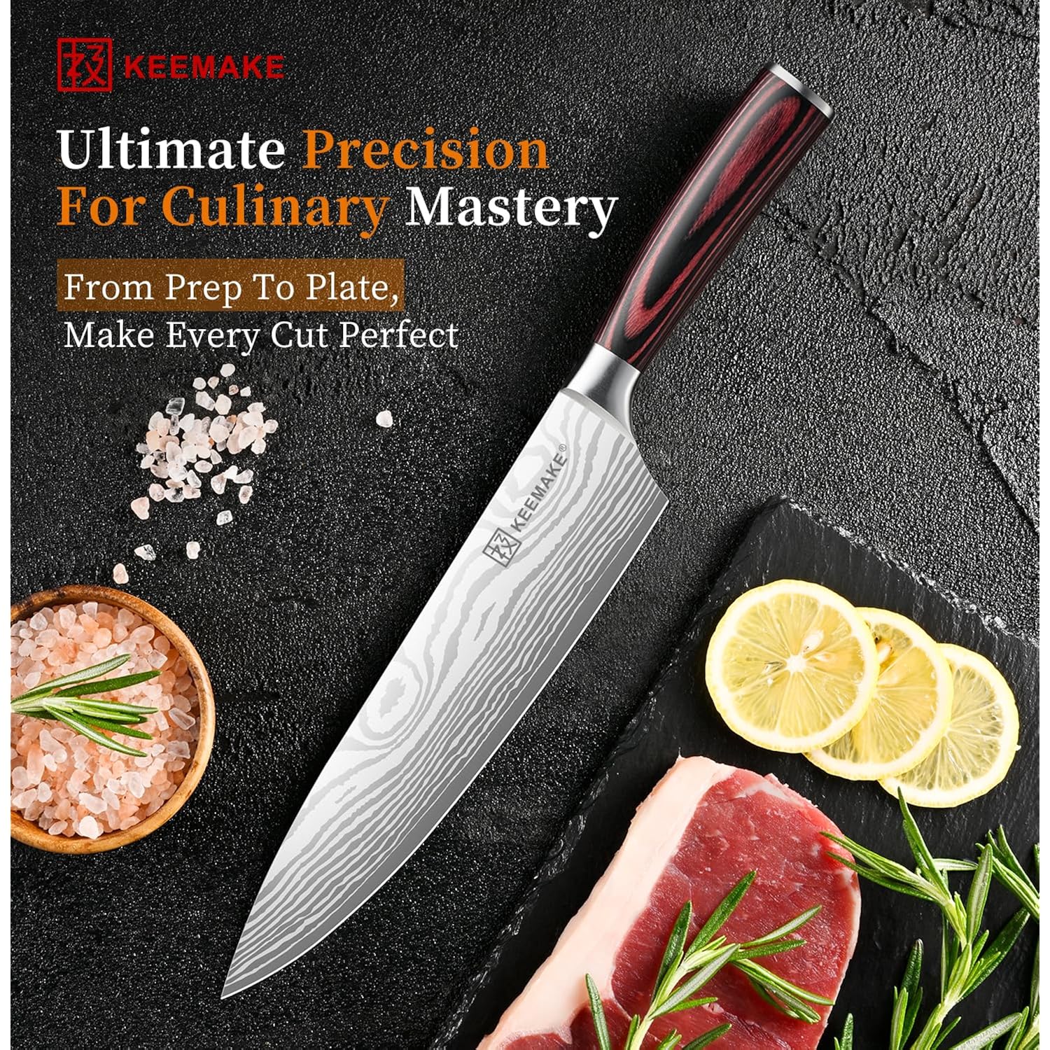 KEEMAKE Chef Knife - 8 Inch High Carbon Stainless Steel Kitchen Knife with Ergonomic Handle, Professional Kitchen Gadgets with Gift Box for Men and Women, Father Day Gifts