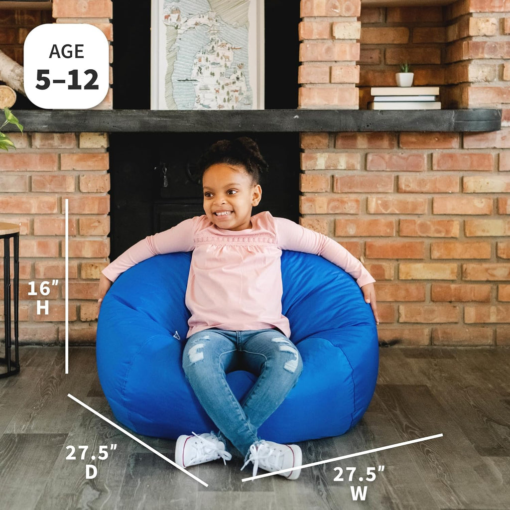 Big Joe Classic Bean Bag Chair For Kids Bedroom And Reading Nook, Easy-Clean Sapphire, Durable Nylon Polyester Blend, 2 Feet Refillable