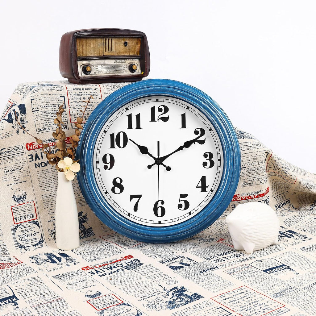 Jenlystime 12 Inch Retro Wall Clock Silent Non Ticking Battery Operated Movement Easy To Read Wall Clocks Decorate For Bedroom Living Room Kitchen Office(Blue)
