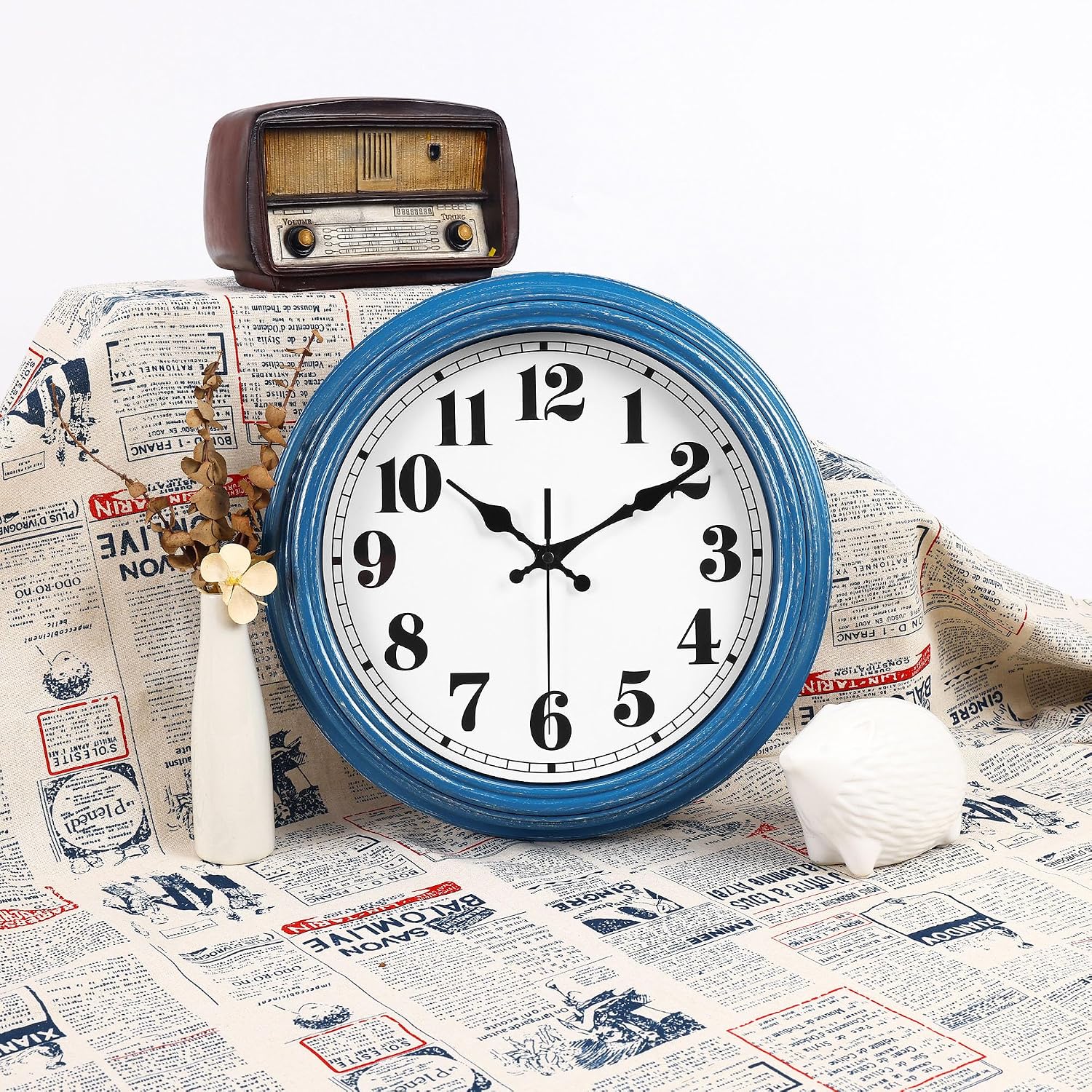 Jenlystime 12 Inch Retro Wall Clock Silent Non Ticking Battery Operated Movement Easy To Read Wall Clocks Decorate For Bedroom Living Room Kitchen Office(Blue)