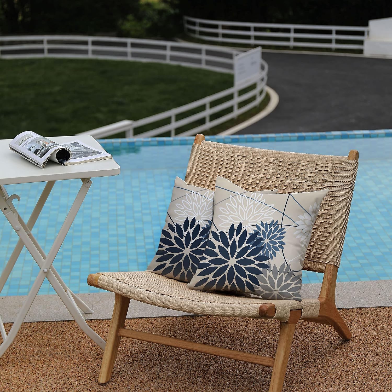 Blue And Gray Floral Pillow Covers 18X18 Set Of 2 Outdoor Waterproof White Colored Decorative Throw Pillows Summer Pillowcase Polyester Cushion Case Decor For Couch Patio Funiture Garden Porch 01B18