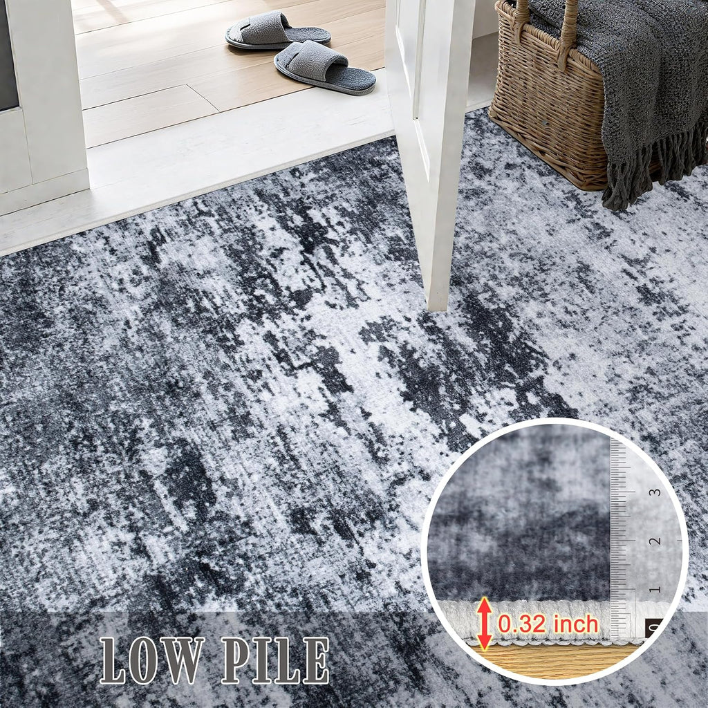 5X7 Area Rug Living Room Rug: Washable Modern Abstract Soft Thin Rug Indoor Floor No Slip Stain Resistant Carpet For Bedroom Dining Room Farmhouse Nursery Home Office - Black