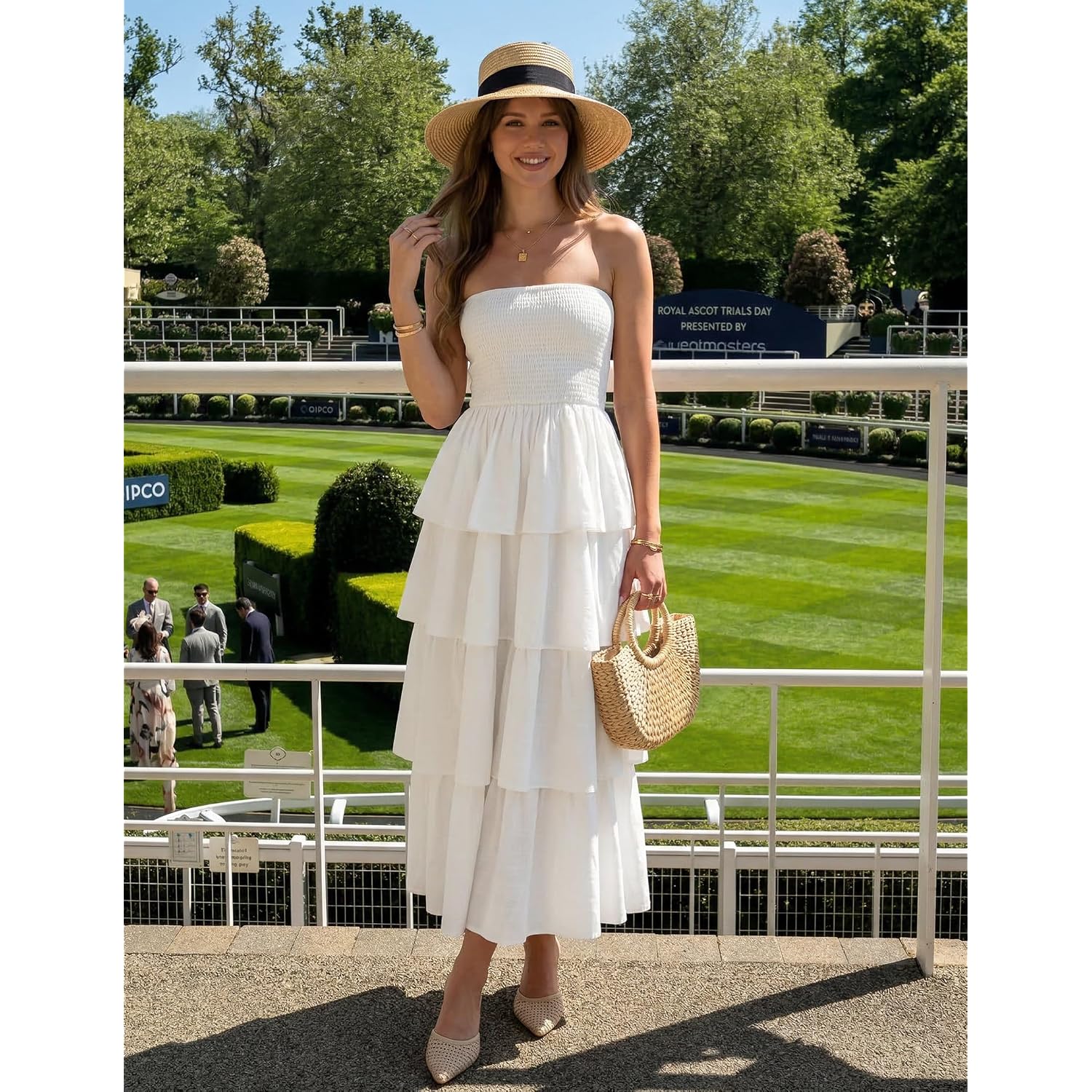 Zesica Women‘S Summer Boho Strapless Maxi Dress 2026 Casual Sleeveless Off Shoulder Smocked Tiered Beach Long Sundress