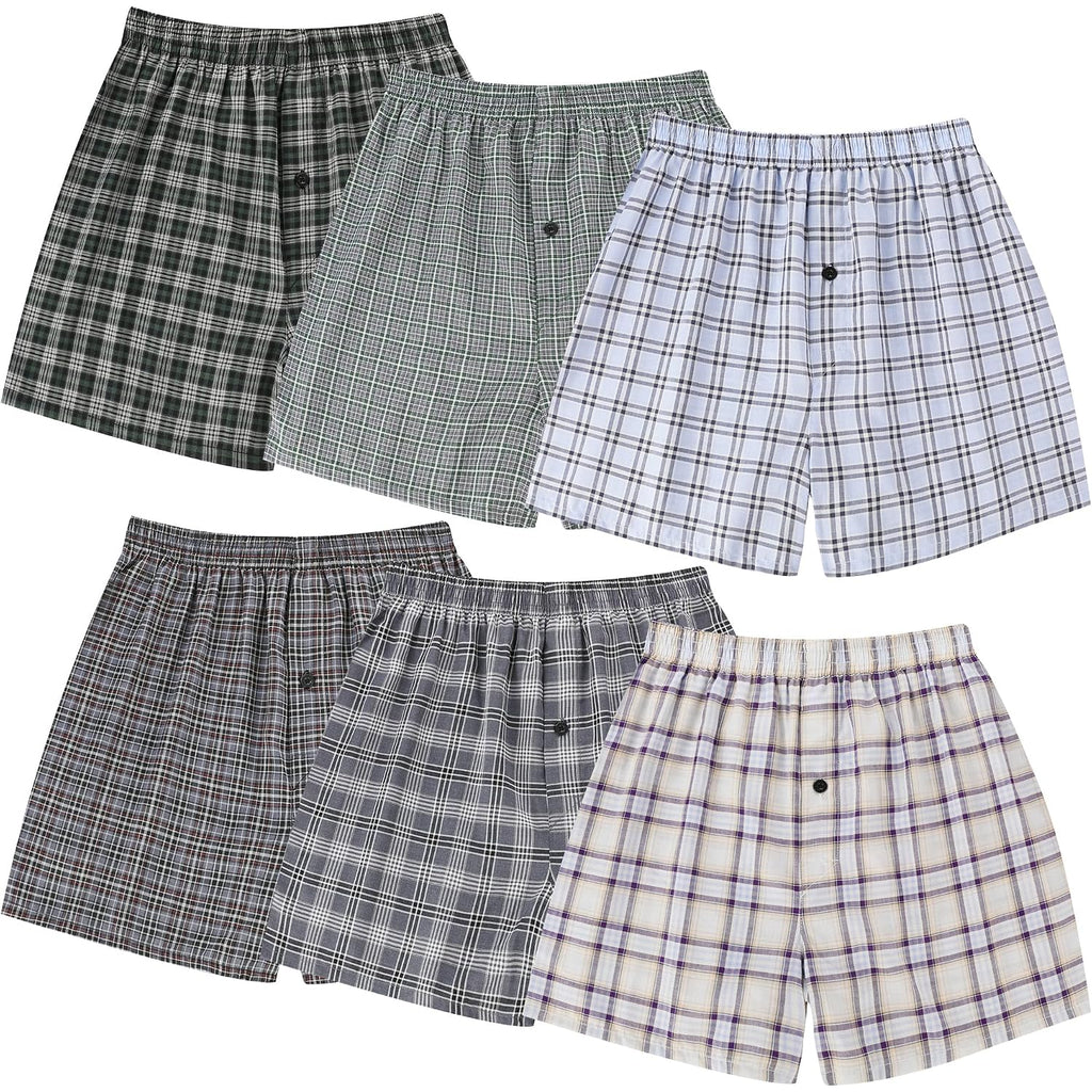 Bamboo Cool Men'S Underwear Woven Boxer Shorts,Classic Relaxed Fit,Lightweight Plaid Boxers,6 Pack