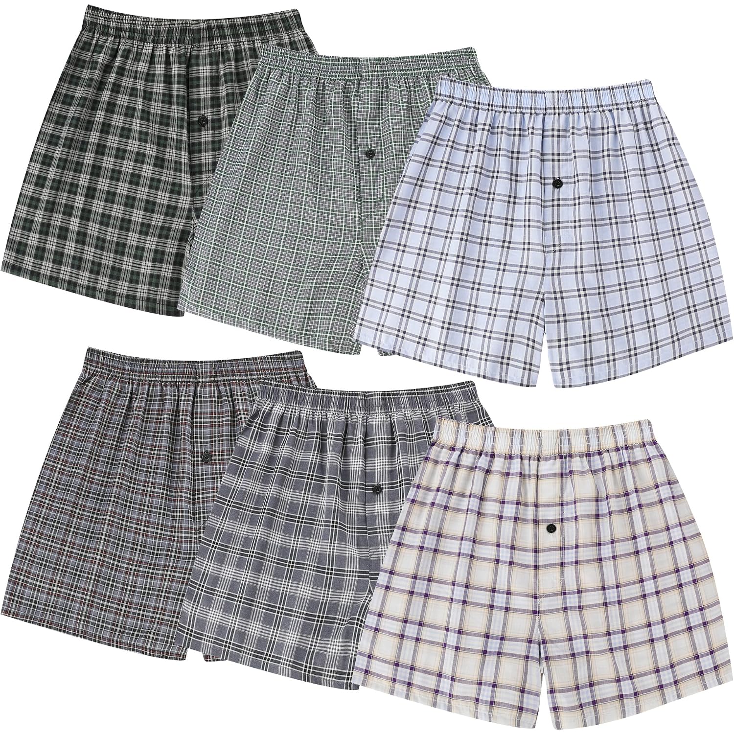 Bamboo Cool Men'S Underwear Woven Boxer Shorts,Classic Relaxed Fit,Lightweight Plaid Boxers,6 Pack