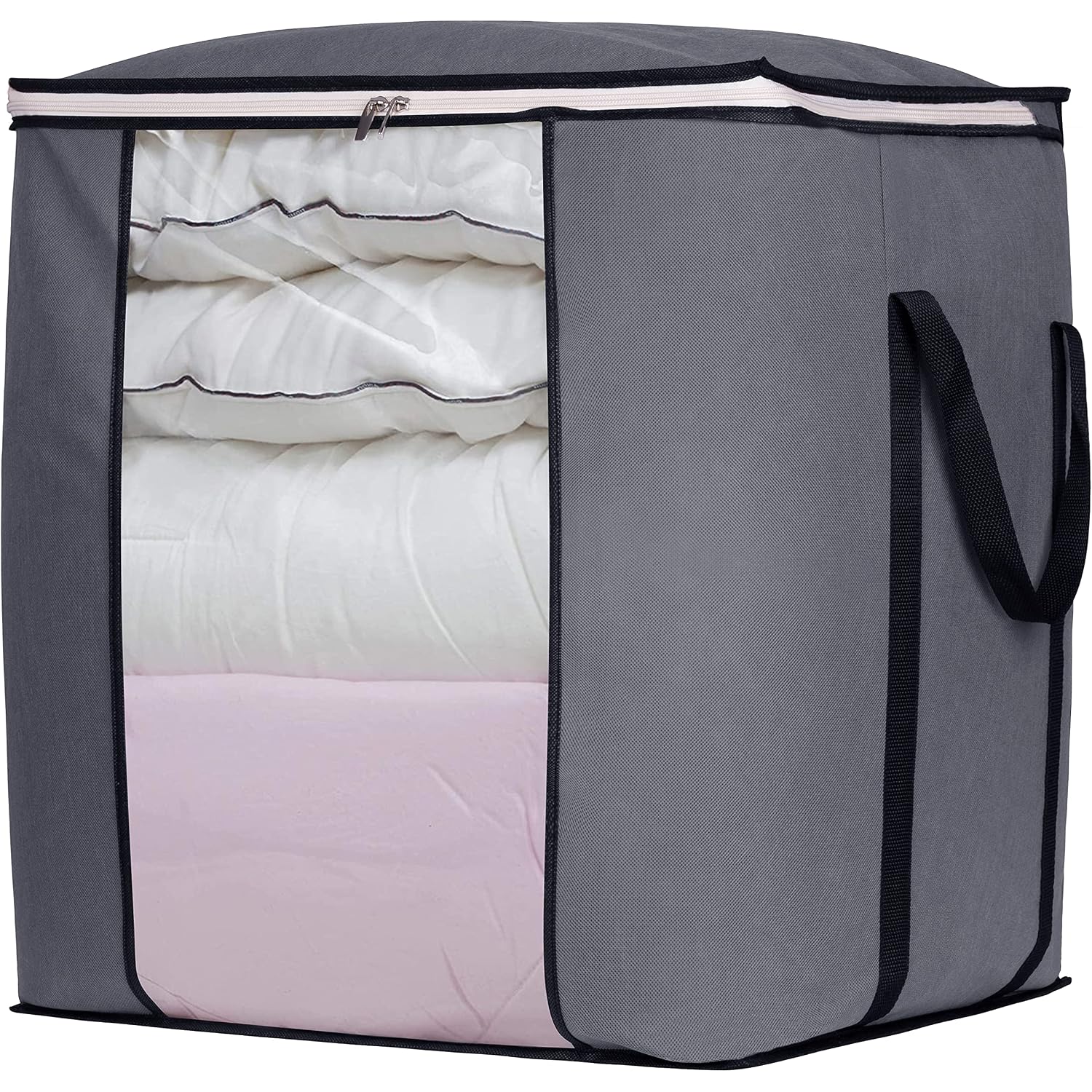 Sleeping Lamb 120L Extra Large Blanket Storage Bags Breathable Clothes Storage Containers For King Comforter Bedding Pillow Sheet, Reinforced Handles, Grey