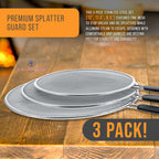 U.S. Kitchen Supply 3-Piece Stainless Steel Splatter Guard Set (13", 11.5", 9.5") Fine Mesh Cover, Grease & Oil, Splatter Screen For Frying Pan, Cooking Pots, With Resting Feet & Comfort Grip Handles