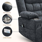 Korser 360° Swivel Rocker Recliner For Adults, Nursery Glider Recliner With Massage And Heating, Rocking Chair With Cup Holder, Manual Recliner Chair For Living Room, Bedroom (Fabric, Dark Gray)