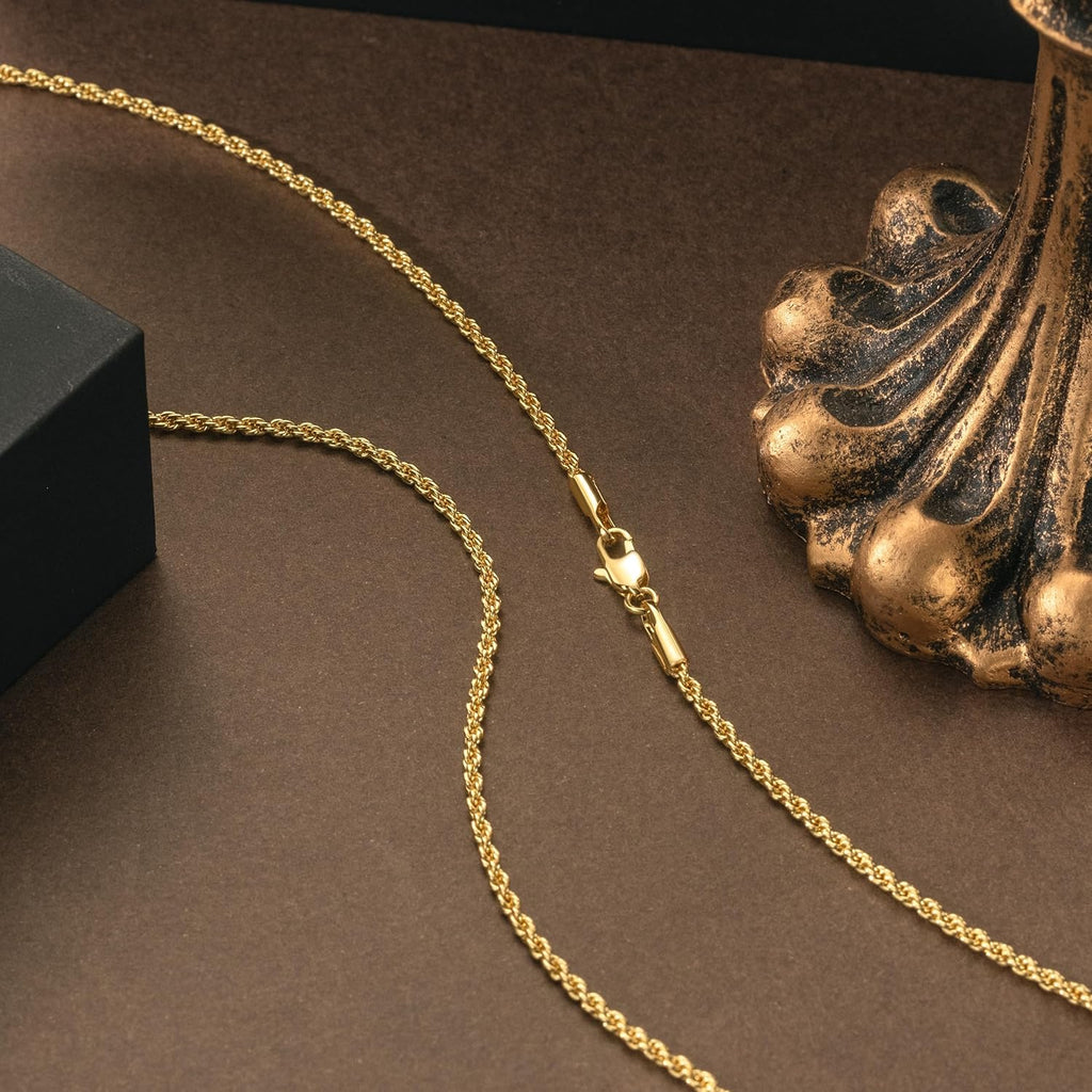 KROMPG Necklace 14k Gold Chain for Women 2mm Rope Gold Chain Necklace Womens Men Non-Tarnish & Dainty Necklaces for Women Men All Lengths 16-26 Inches