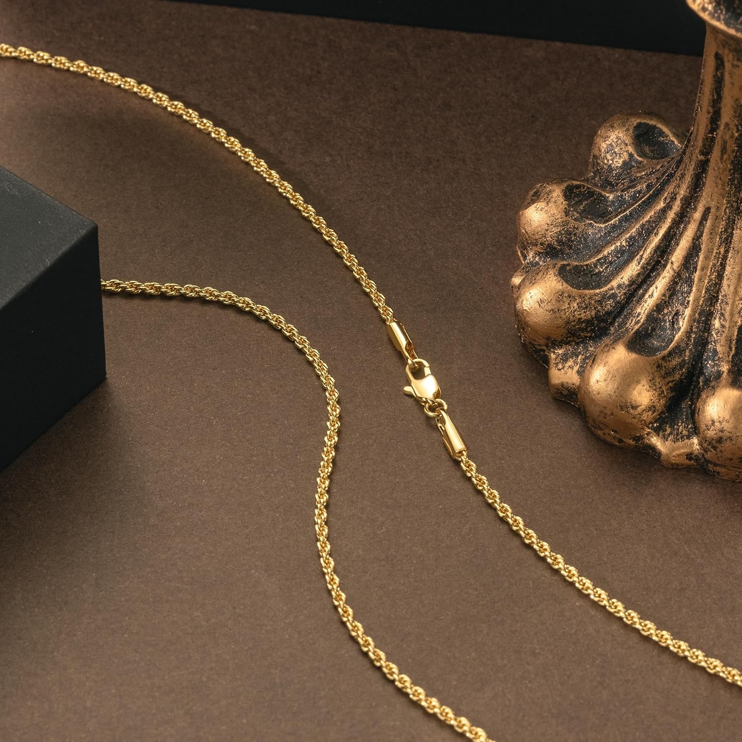 KROMPG Necklace 14k Gold Chain for Women 2mm Rope Gold Chain Necklace Womens Men Non-Tarnish & Dainty Necklaces for Women Men All Lengths 16-26 Inches
