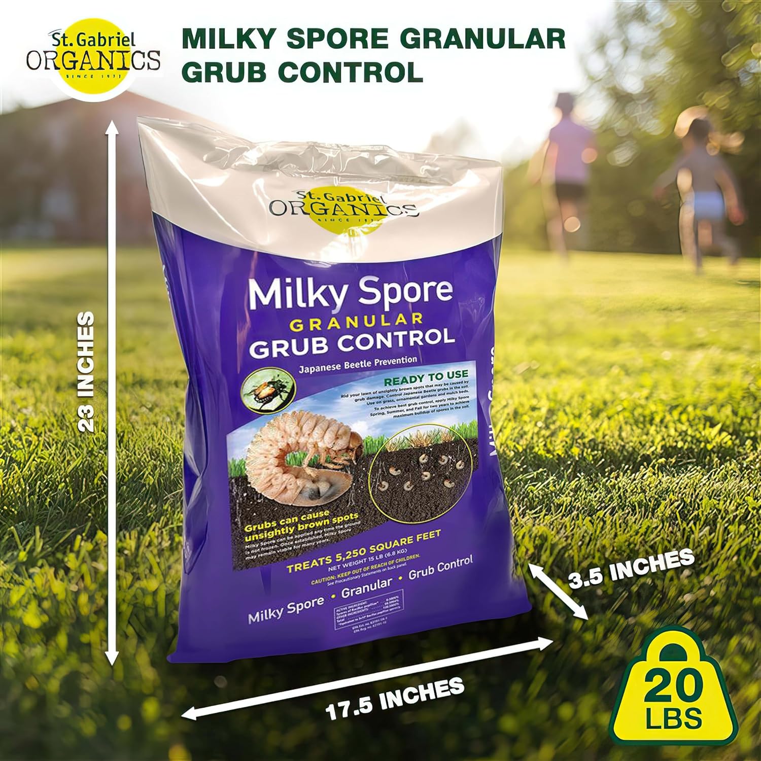 St. Gabriel Organics - 15 Pound Milky Spore Granular Natural Japanese Beetle Grub Control And Repellent For Lawn And Garden Care