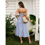 Cider Women'S Strapless Dress With Pockets Tube Striped Long Midi Dresses A Line Beach Vacation Casual Summer Outfits