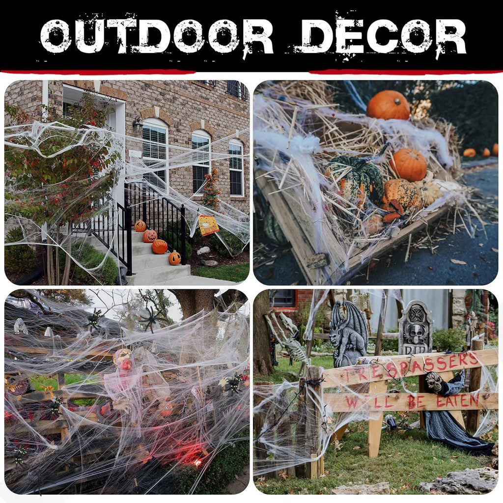 Zpisf 1400 Sqft Halloween Spider Webs Decorations With 150 Extra Fake Spiders, Super Stretchy Cobwebs For Halloween Decor Indoor And Outdoor
