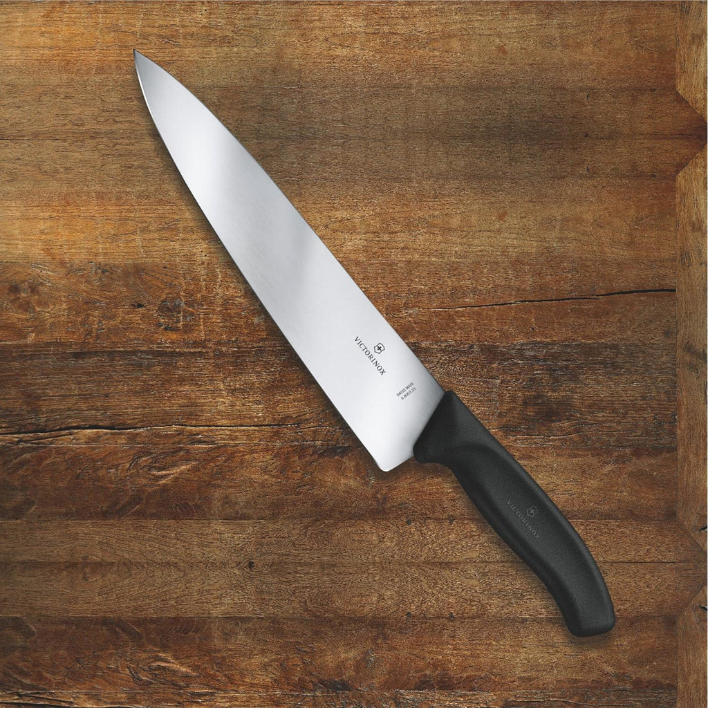 Victorinox Chef Knife 8 Inch - Swiss Classic Straight Edge Chef’s Knife, Kitchen Knife with Stainless Steel Blade, Ergonomic Non-Slip Handle, Dishwasher Safe, Black