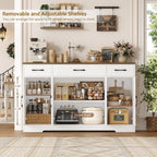 Hostack Kitchen Buffet Sideboard Storage Cabinet, Coffee Bar Cabinet, White | 55"W Farmhouse Kitchen Cabinet With Doors And Adjustable Shelves, Buffet Cabinet With 3 Large Drawers For Dining Living Room