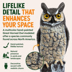 Dalen Lifelike Great Horned Owl Decoy Bird Repellent - 16In Hand-Painted Scarecrow For Gardens & Rooftops, Owl Bird Deterrent, Fixed-Head Design, Fill Base With Sand/Gravel Only - Multicolor
