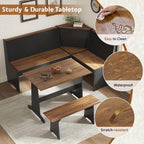 3-Piece Corner Dining Set With Hidden Storage, Black Oak | Breakfast Nook, L-Shaped Corner Bench, Hidden Storage, Space Saving Design For Small Space, Kitchen Dining Room Furniture