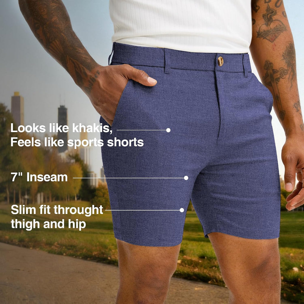 Comdecevis Men'S Slim Fit 7" Inseam Chino Shorts - Stretch Skinny Dress Shorts For Work Casual