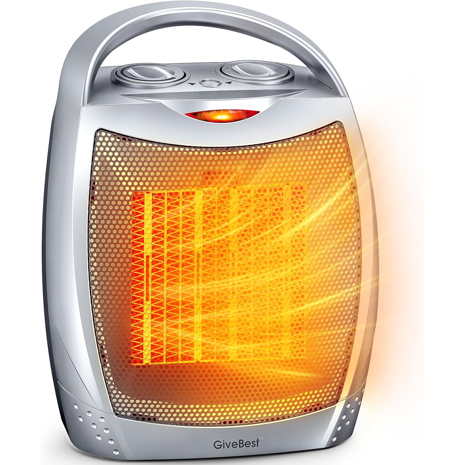 Givebest Portable Electric Space Heater With Thermostat, 1500W/750W Safe And Quiet Ceramic Heater Fan, Heat Up 200 Square Feet For Office Room Desk Indoor Use, Silver