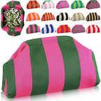 Mahjong Tile Bag Woven Clutch Purses For Women Woven Striped Dumpling Bag Summer Beach Evening Handbag For Mahjong Tile Vacation Supplies(Pink And Green,Thick Lines)