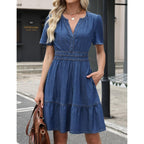 Potili Denim Dress For Women Long Sleeve Tiered A Line Casual Flowy Babydoll Dress Jean Dresses With Pockets 2026