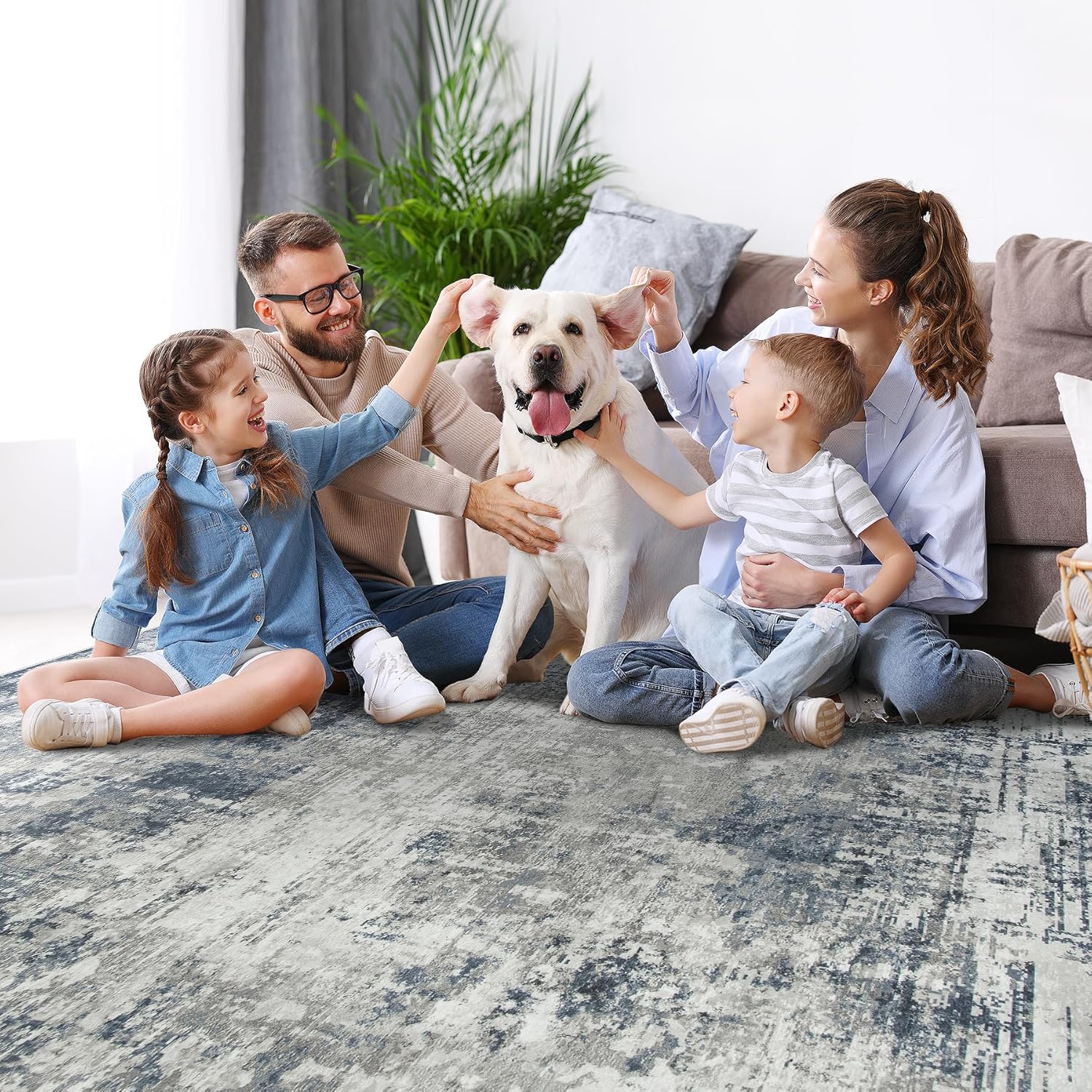 8x10 Area Rugs for Living Room Rug Washable: Modern Large Rug for Dining Room Bedroom Carpet Non Slip 8 by 10 Indoor Abstract Nursery Home Office Blue Grey