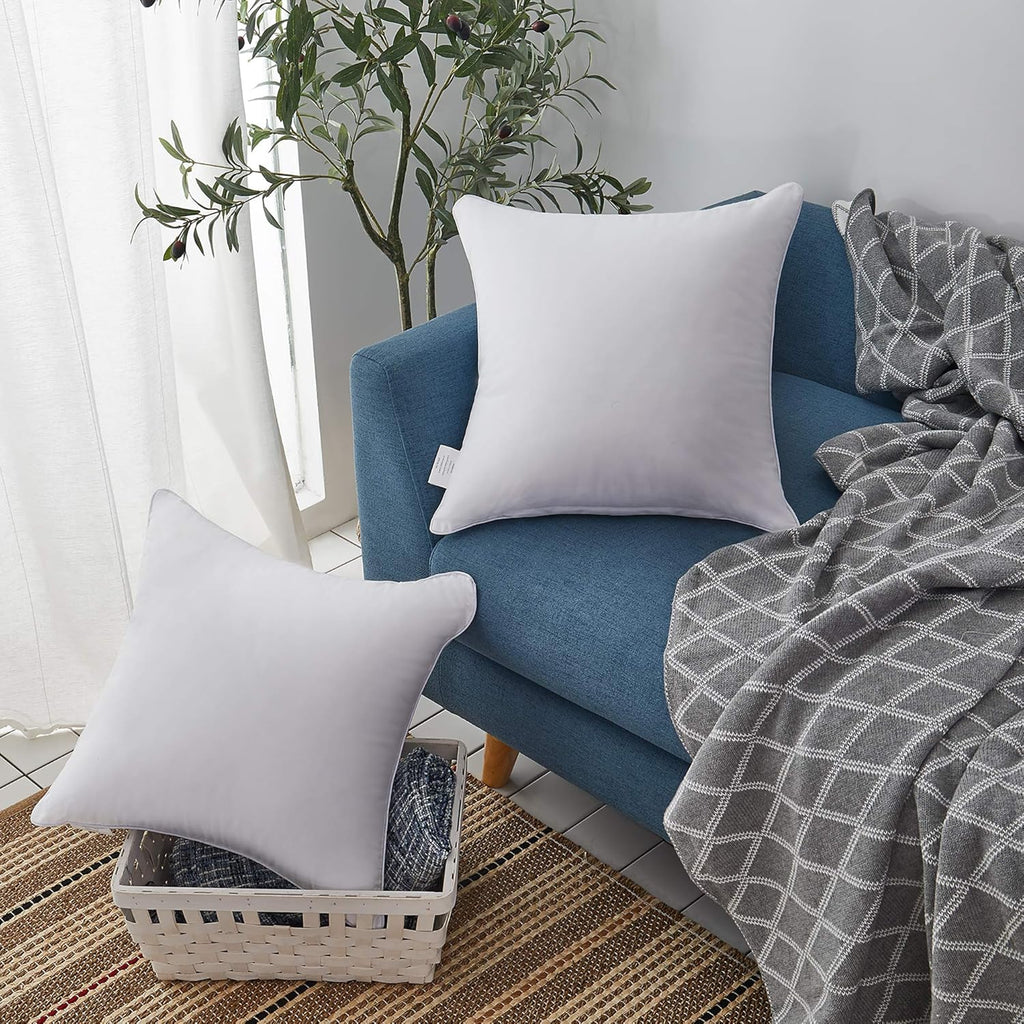 Oubonun 18"x18" Pillow Inserts (Set of 2) - Throw Pillow Inserts with 100% Cotton Cover - 18 Inch Square Interior Sofa Pillow Inserts - Decorative Pillow Insert Pair - White Couch Pillow