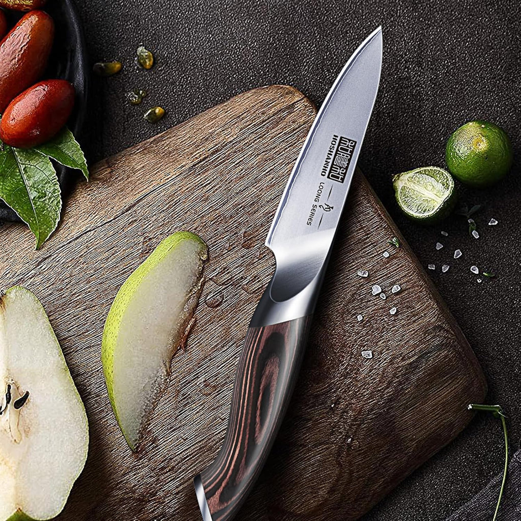 HOSHANHO 3.75 inch Paring Knife, Japanese High Carbon Stainless Steel Small Kitchen Knives, Ultra Sharp Fruit Knife with Ergonomic Pakkawood Handle