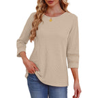 OFEEFAN Womens Tops Dressy Casual 3/4 Length Sleeve Shirts Spring Summer Plus Size Lace Crochet Blouses Waffle Knit