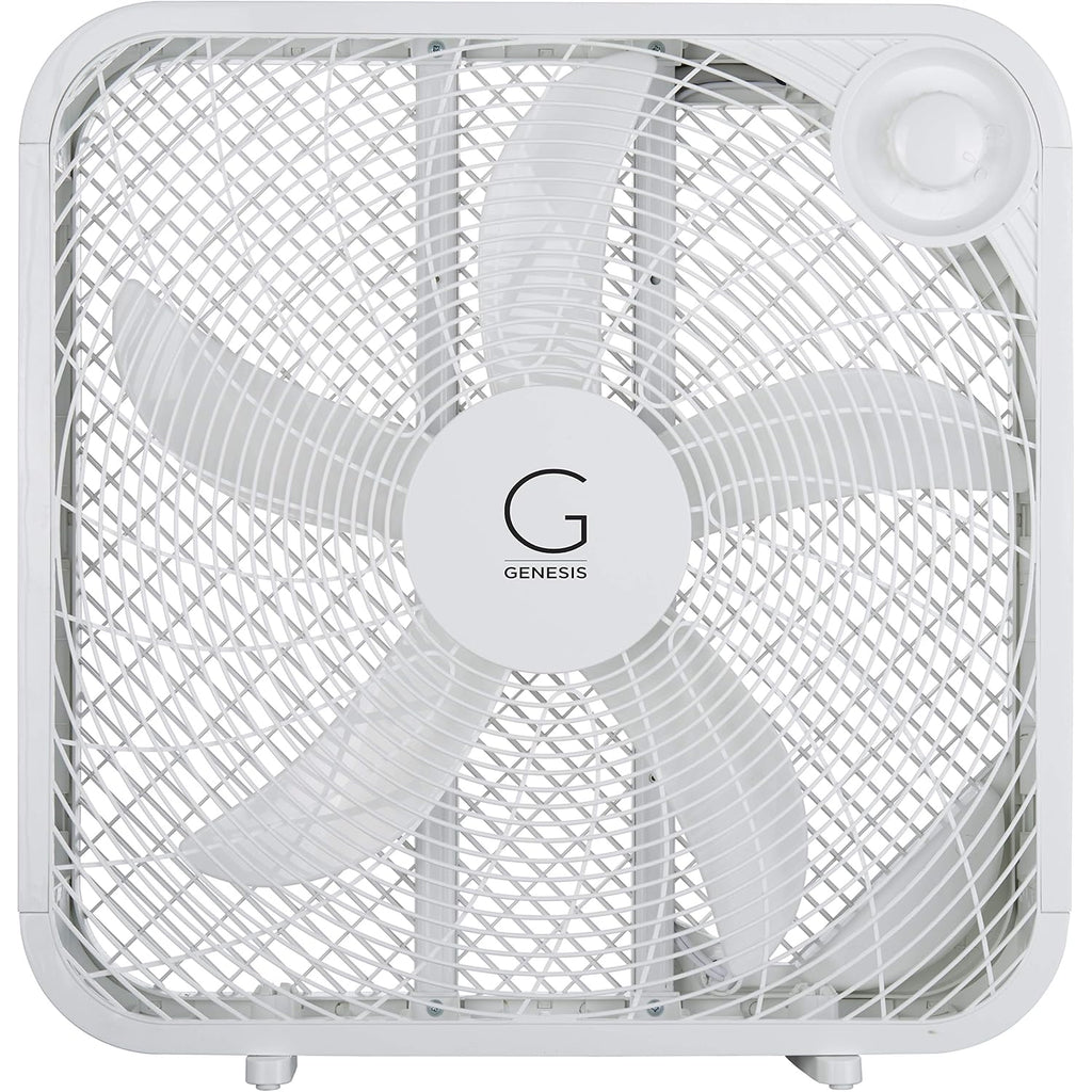 Genesis 20" Box Fan, 3 Settings, Max Cooling Technology, Carry Handle, White (G20Box-Wht)