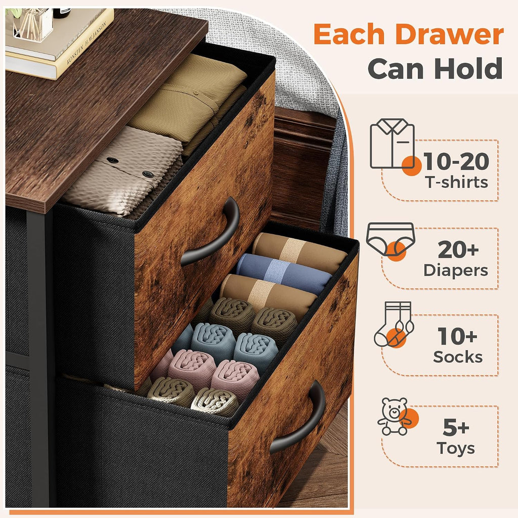Sweetcrispy Nightstand Set Of 2 With 2 Storage Drawers, Small Bedside Table | Storage Organizer For Bedroom, Nightstand With Wooden Top, Fabric Cabinet, End Table Furniture, Dresser For Closet