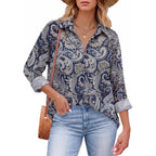 Button Down Shirts for Women Dressy Casual Floral Printed Collared Chiffon Blouse Long Sleeve Business Work Tops