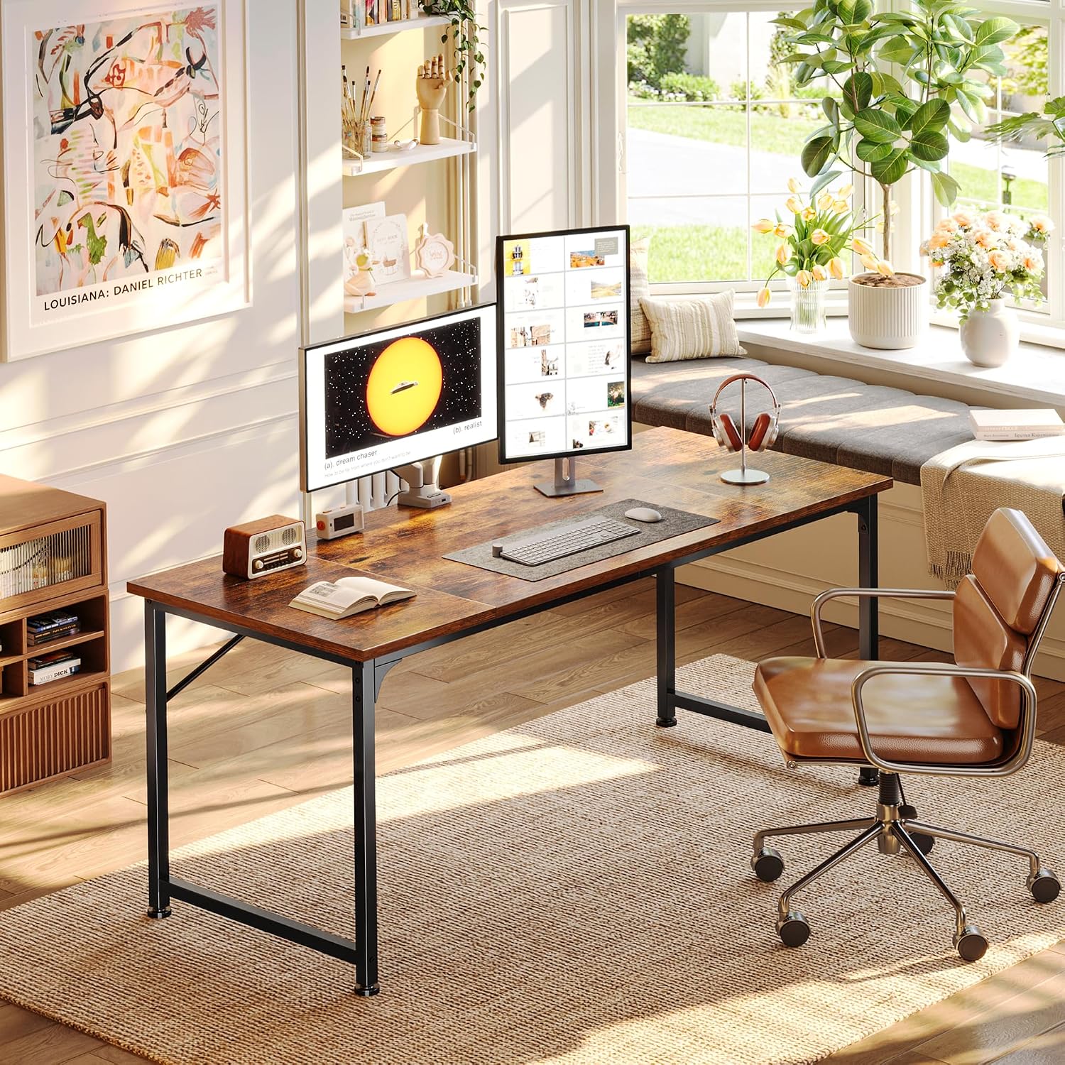 55 Inch Computer Desk, Home Office Desk With Spacious Desktop, Rustic Brown