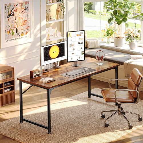 55 Inch Computer Desk, Home Office Desk With Spacious Desktop, Rustic Brown