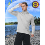 Fisheal Men'S Upf 50+ Sun Hoodie, Uv Protection Quick Dry Long Sleeve Fishing Shirts, Hooded Rash Guard Hiking With Mask