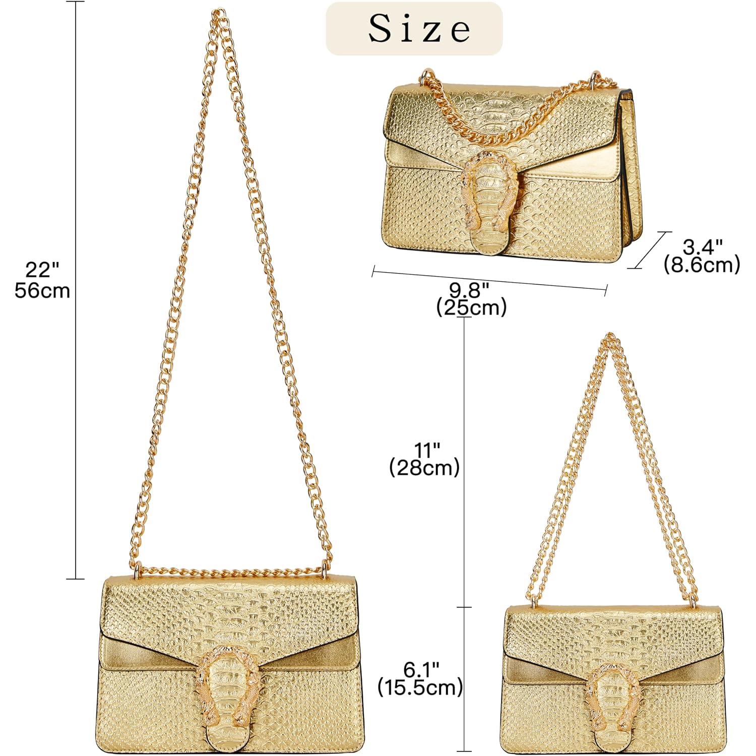 Leather Shoulder Bag Chain Purse For Women - Fashion Crossbody Bags Vintage Snake Print Underarm Bag Square Satchel Handbag