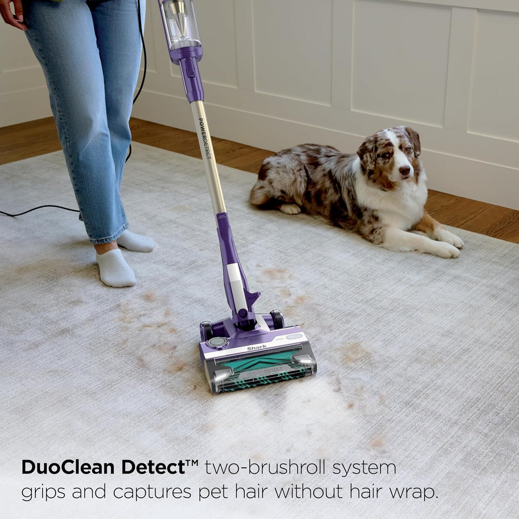 Shark Powerdetect Ultra-Light Corded Stick Vacuum With Duoclean Technology, Self-Cleaning Brushroll For No Hair Wrap, Anti-Allergen Complete Seal & Odor Neutralizer Technology, Eggplant, Hz4002