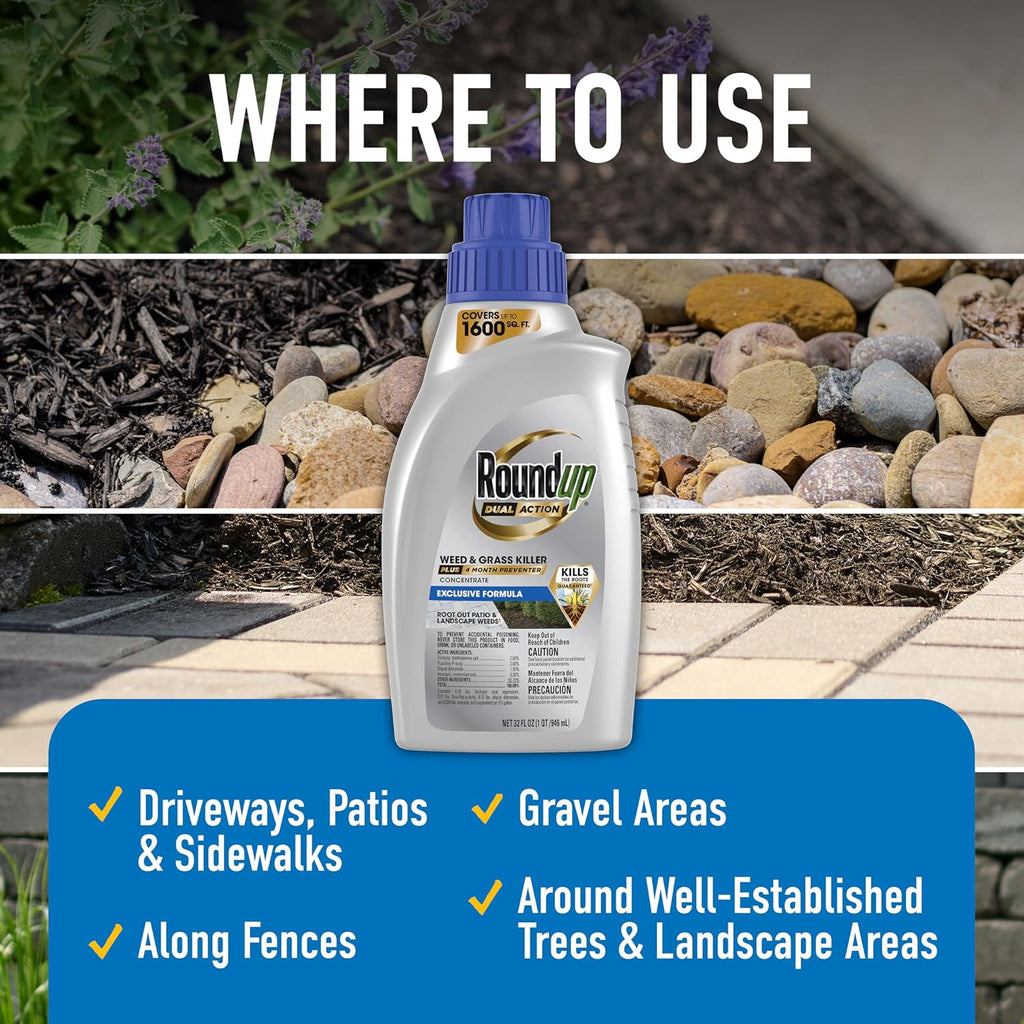 Roundup Dual Action Weed & Grass Killer Plus 4 Month Preventer Concentrate | Tamper-Resistant Indoor Bait Station With Clear Monitoring Lid, 1 Refillable Station And 32 Bait Blocks