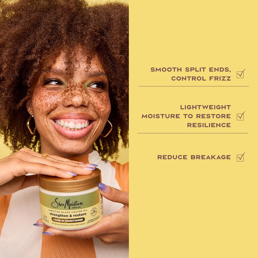 SheaMoisture Jamaican Black Castor Oil Leave In Conditioner 100% Pure Jamaican Black Castor Oil For Damaged Hair to Soften and Detangle Hair 11.5 oz