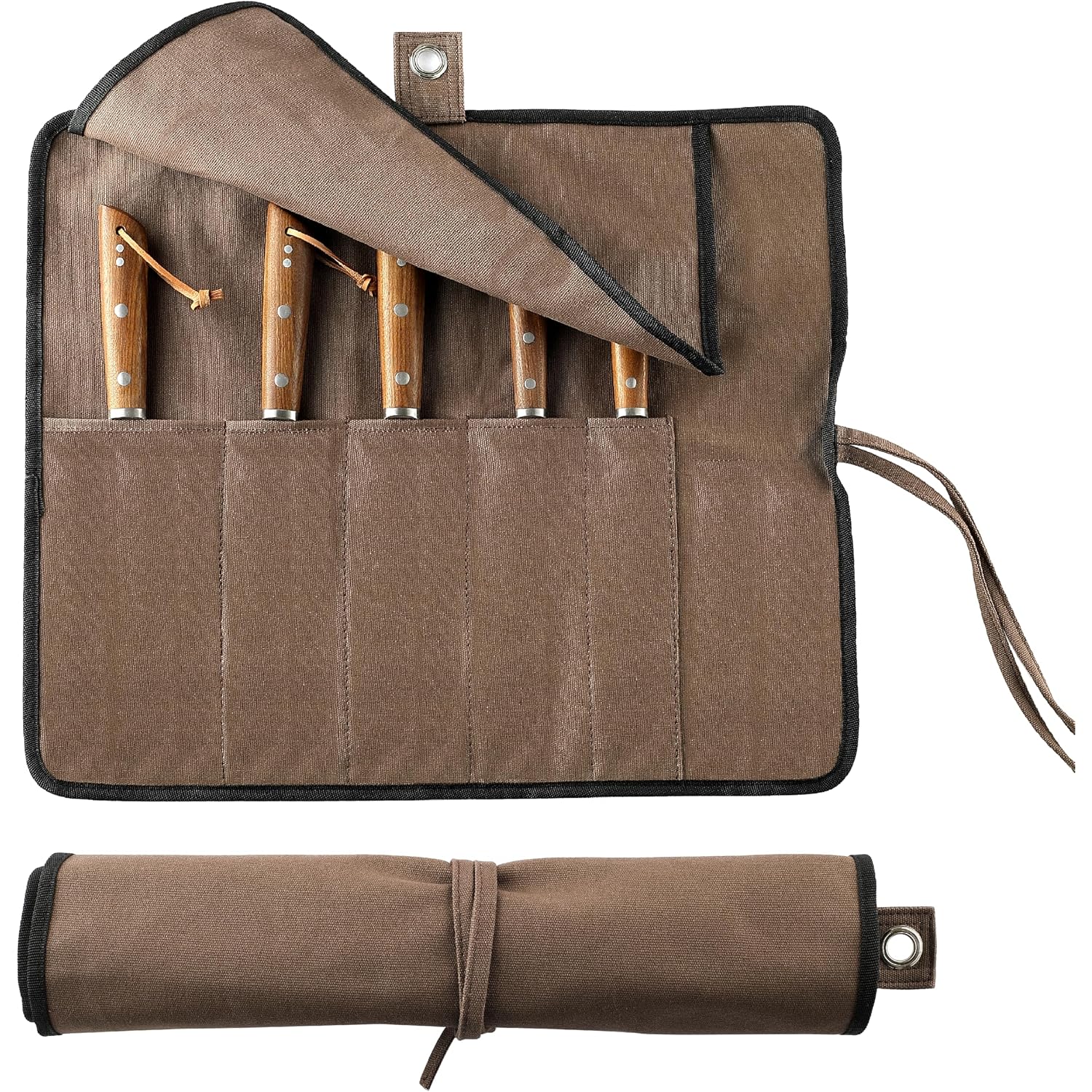 Vruifa Chef’S Knife Roll Bag, Portable Canvas Cases, Chef Bag With 5 Slots Pockets Can Hold Kitchen Knife Tools Up To 15 Inch