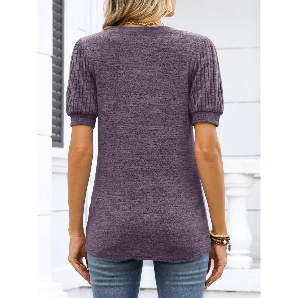 Womens Tops Summer Sweaters Dressy Casual V Neck Tunic Blouses Short Sleeve Basic Tee Shirts 2026 Trendy Clothes