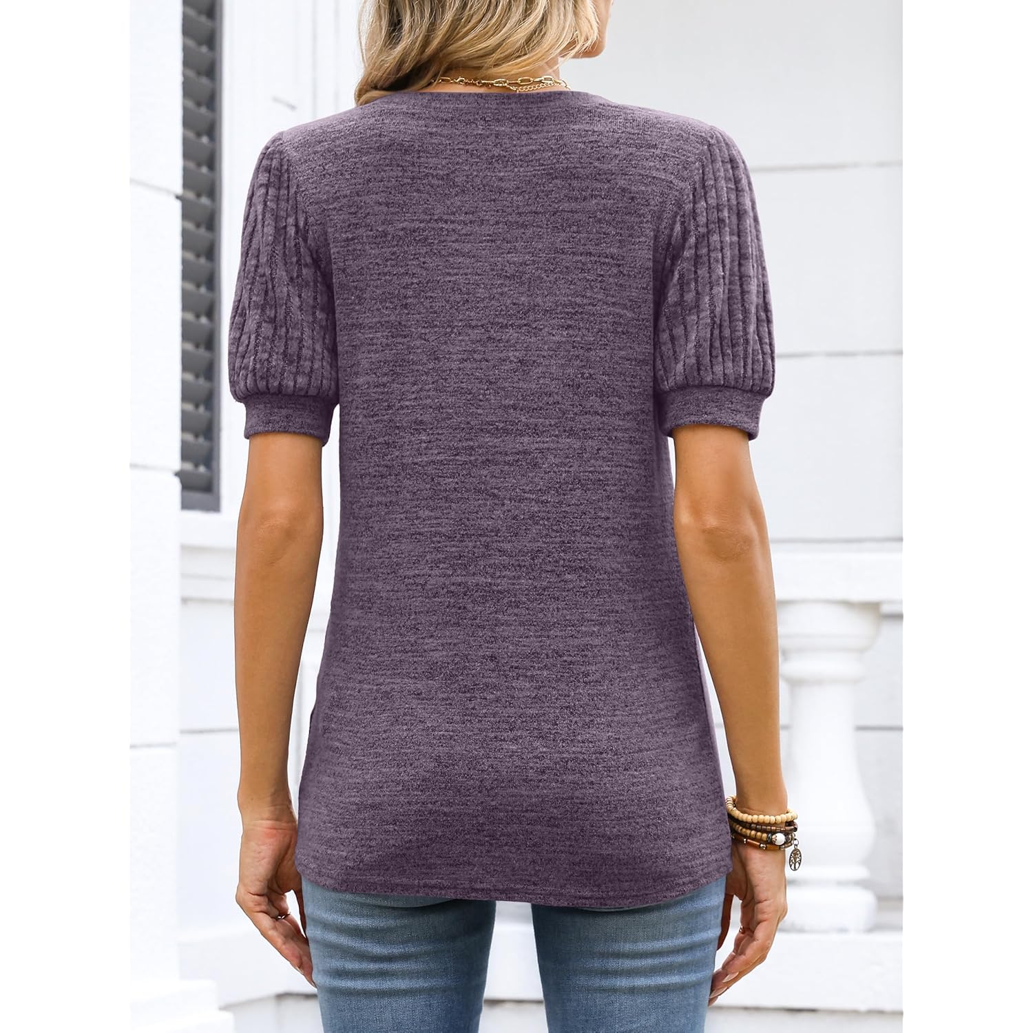 Womens Tops Summer Sweaters Dressy Casual V Neck Tunic Blouses Short Sleeve Basic Tee Shirts 2026 Trendy Clothes