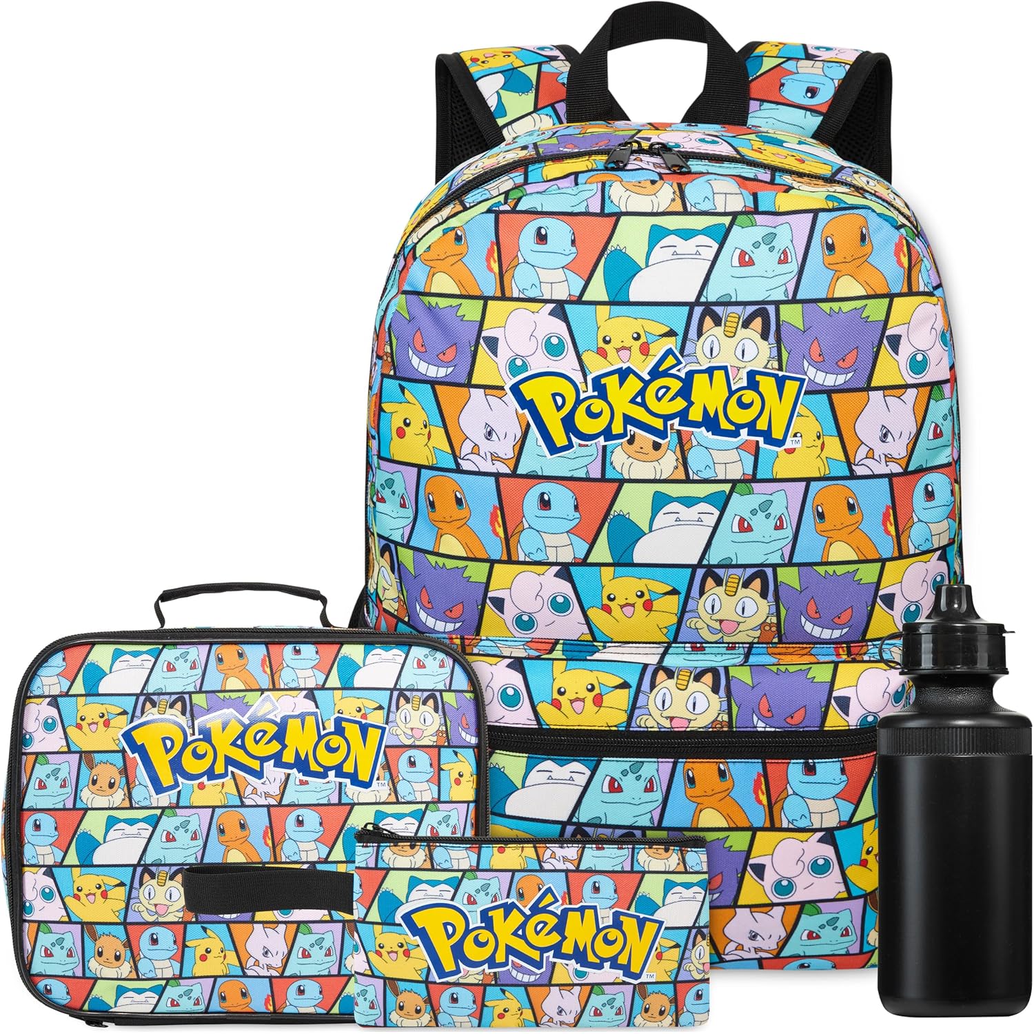 Get Trend Pokemon Boys Backpack 4 Piece Set | 18 In Bookbag With Insulated Lunch Bag, Zipped Pencil Case & Bpa-Free Water Bottle, Adjustable Padded Straps, Gifts For Boys