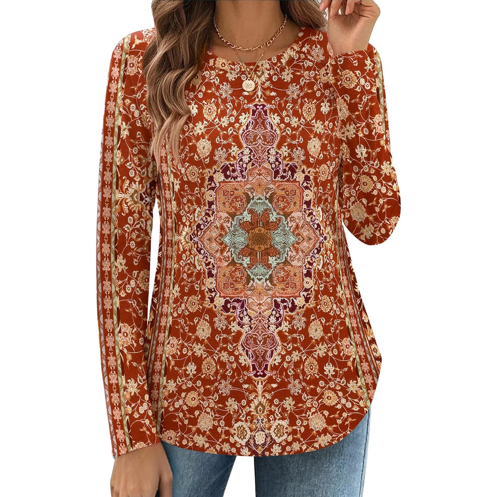 Zeagoo Long Sleeve Shirts For Women Crew Neck Casual Fall Fashion Blouses Basic Tunic Tops Dressy Work Clothes