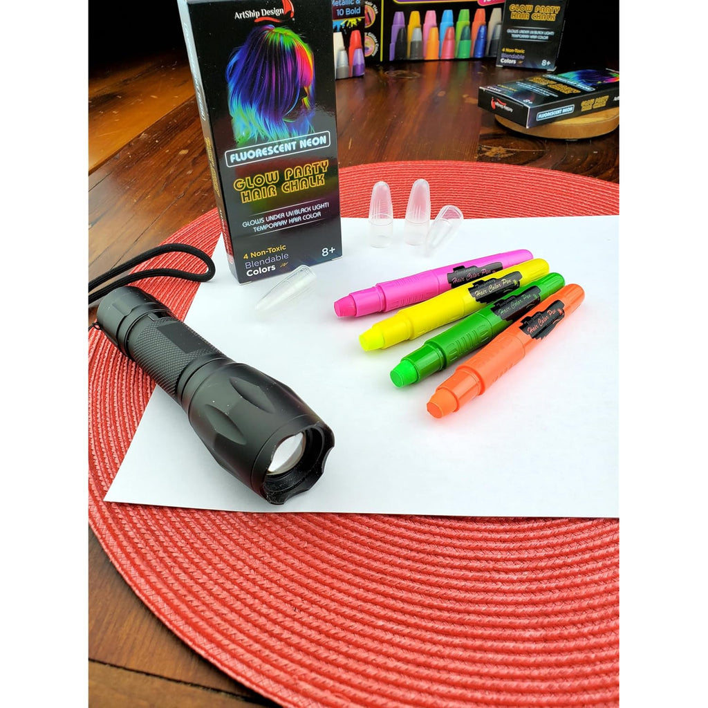 Glow Party Hair Chalk Fluorescent Neon Temporary Hair Color Glows in UV or Black Light
