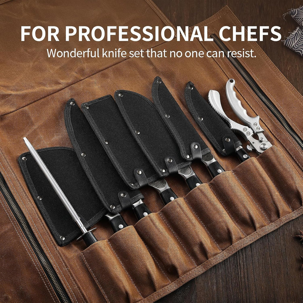 Chef Knife Set, Hand Forged Meat Boning Carving Cleaver Butcher Knife, High Carbon Steel Japan Nakiri Santoku Knife Set With Accessories For Kitchen, Bbq Camping Knives Set With Bag