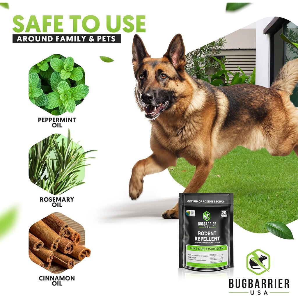 Bugbarrier'S Extra-Strength Mouse Repellent Deterrent Pouches, Usda 99% Biobased, Peppermint & Rosemary Oils Repel Mice Nesting In Car, Rv, Boat, Garage, Shed, Cabin Made In The Usa (Pack Of 20)