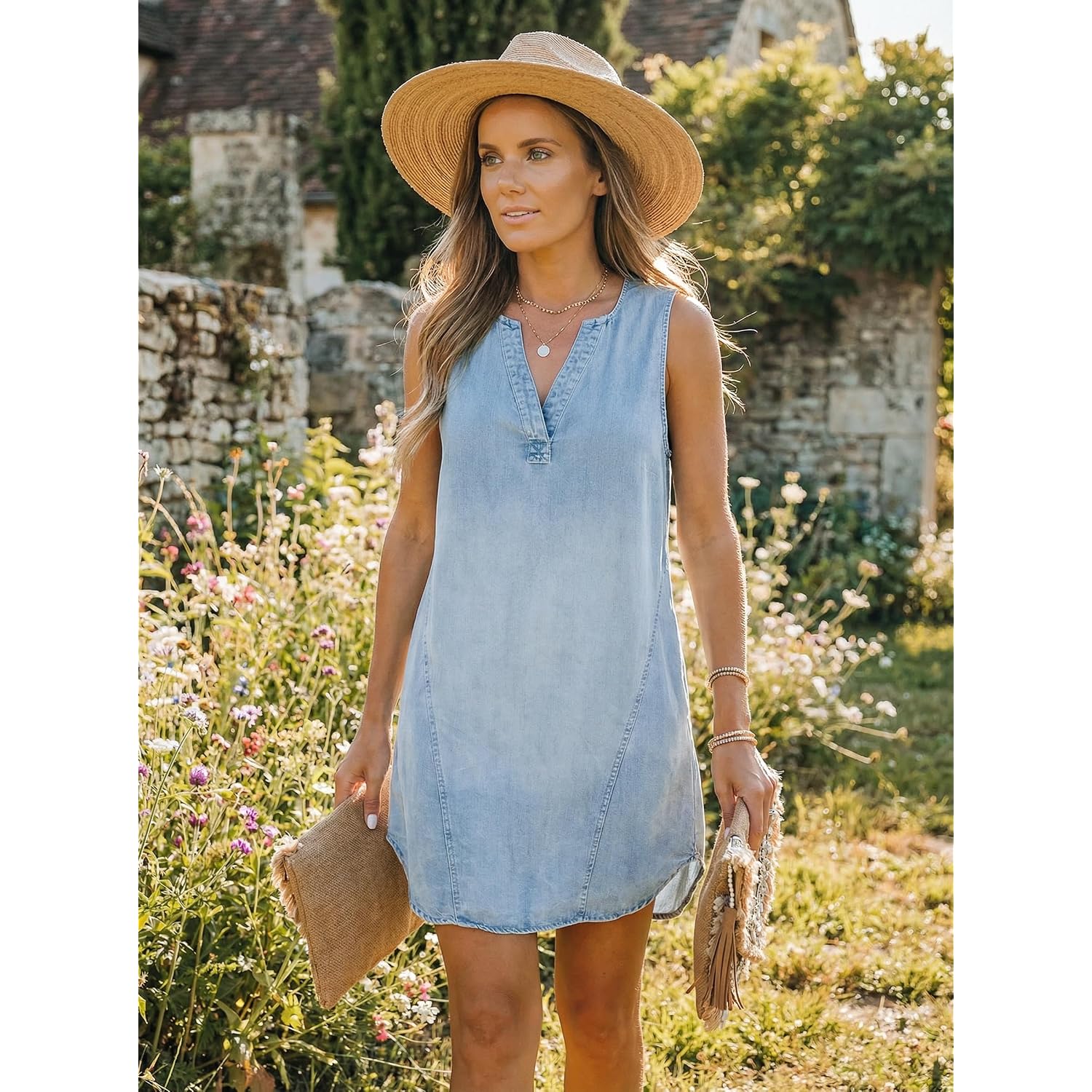 Cupshe Women'S Denim Mini Dress Jean Dresses V Neck Sleeveless Casual Summer Outfits 2025 Trendy