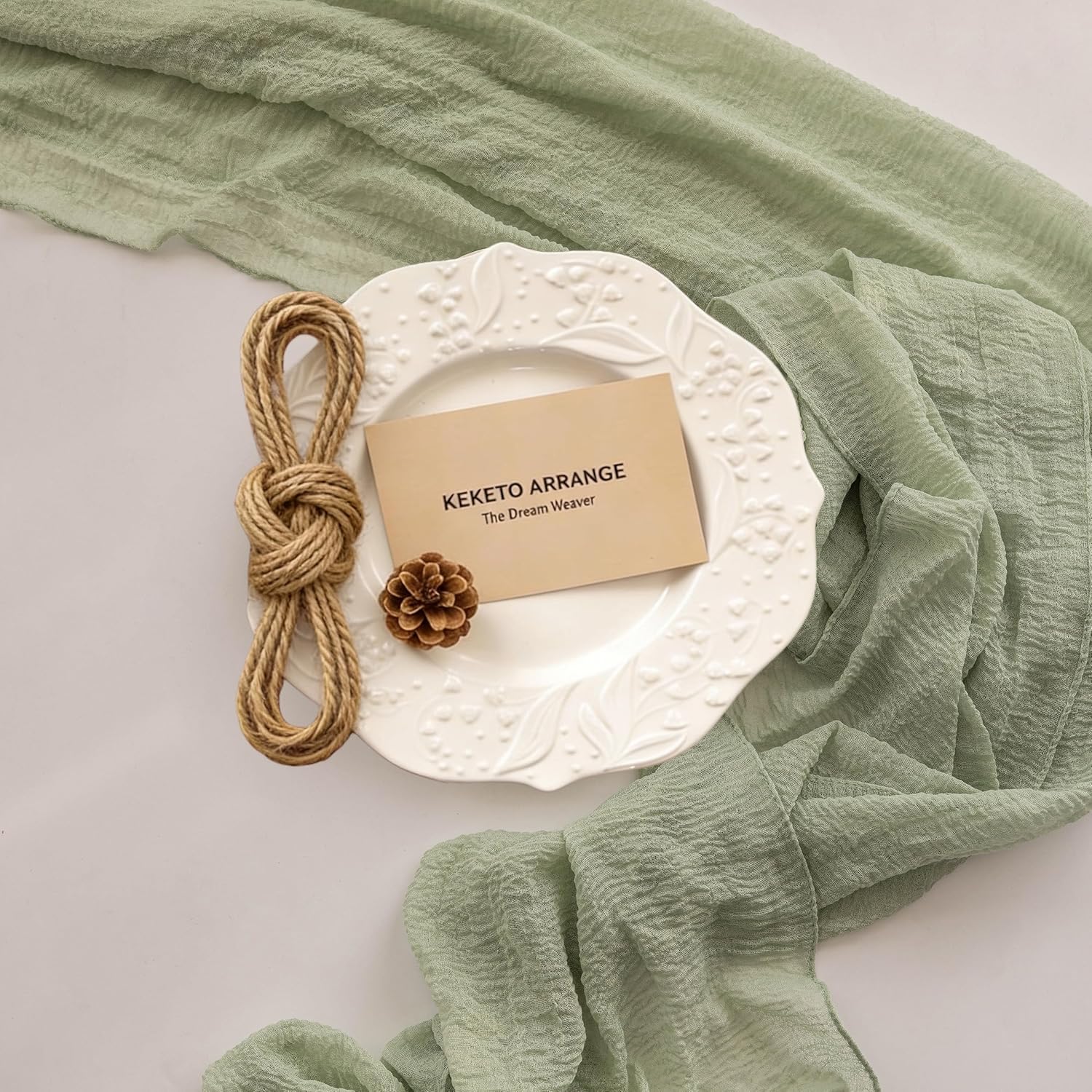 Keketoarrange Sage Green Table Runner Cheesecloth 120 Inch 10 FT Rustic Boho Cheese Cloth Table Runner for Wedding Baby Shower Bridal Shower Sheer Gauze Centerpiece Spring Summer Home Decorations